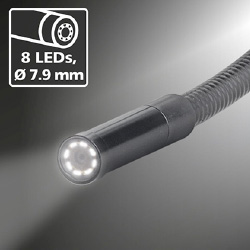 直径7.9mmのカメラ、視野角80°、2倍デジタルズームで細部確認に対応